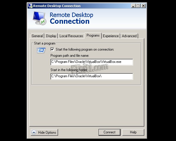 Start a Program Remote Desktop Connections